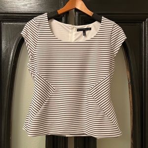 White House Black Market White and Black Striped Cap Sleeve Peplum Top